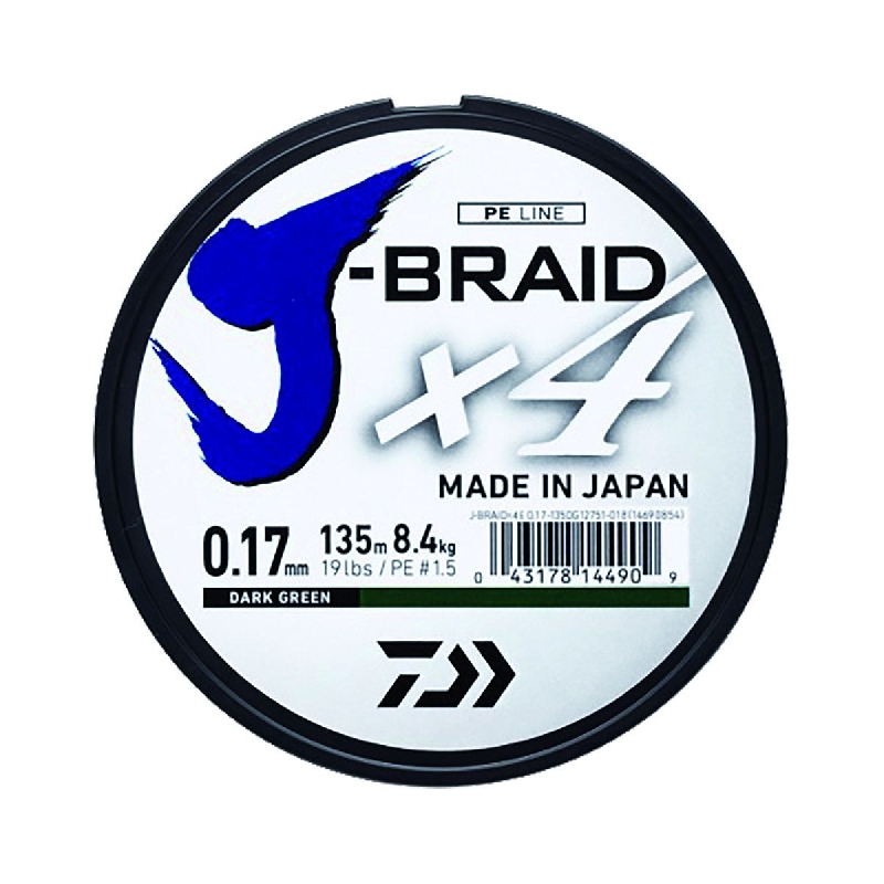 Daiwa Pletená šňůra J-Braid 4 - tmavě zelená 135m 