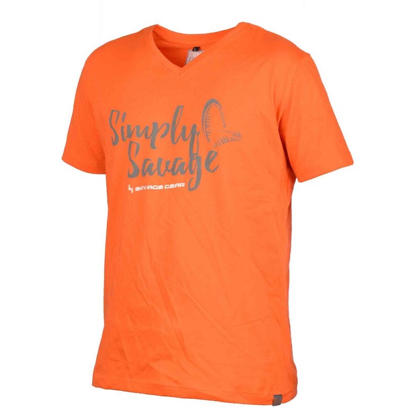 Savage Gear triko Simply Savage V-Neck Tee oranžové  XL