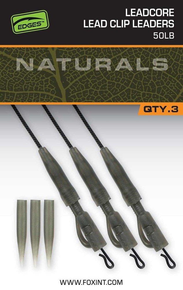 Fox Montáž Naturals Leadcore Power Grip Lead Clip Leaders 75 cm 3 ks 50 lb