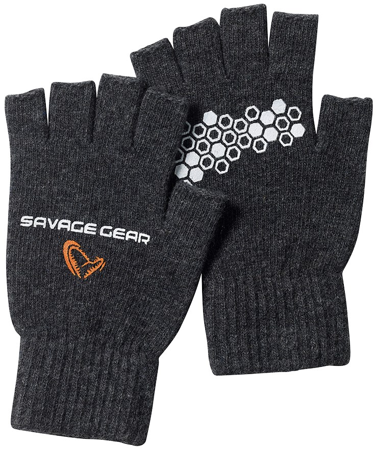 Savage Gear Rukavice Knitted Half Finger Glove Dark Grey Melange - XL