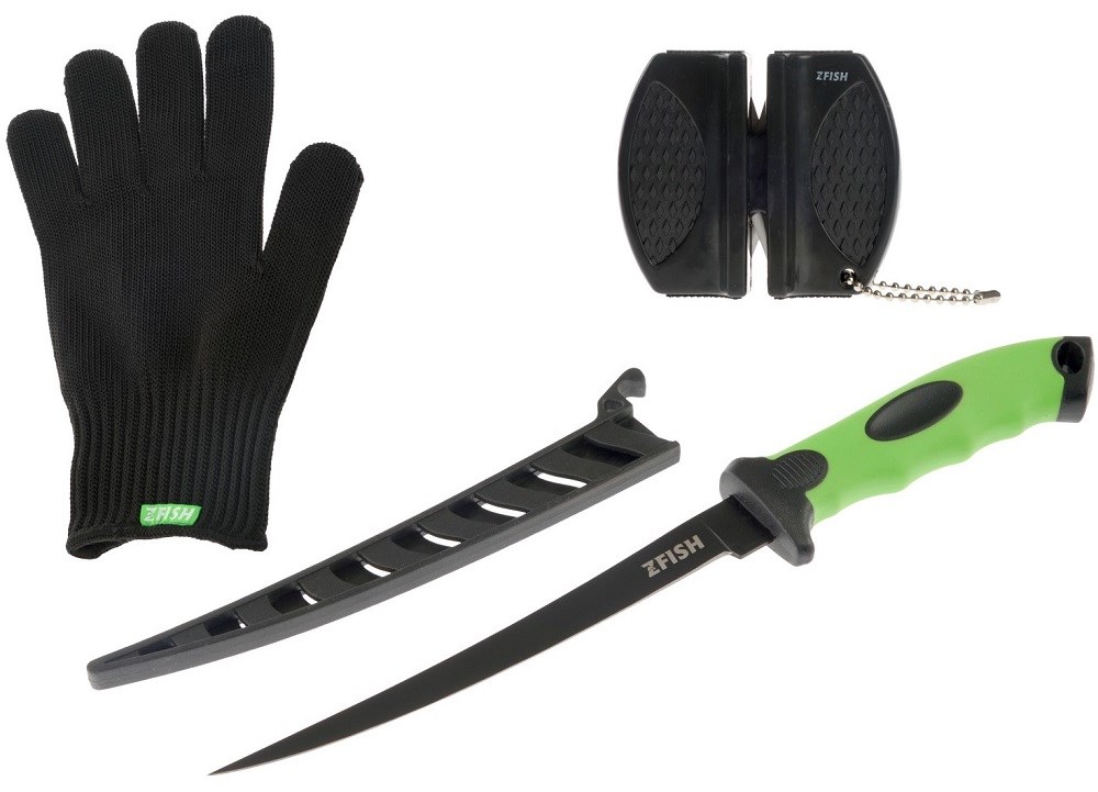 Zfish Filetovací Combo Set ZFX Filetovací Nůž, Rukavice a Brousek